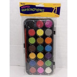 Darice Bright Watercolor Paint Set With 1 Brush Palette Artists 21 Colors NEW